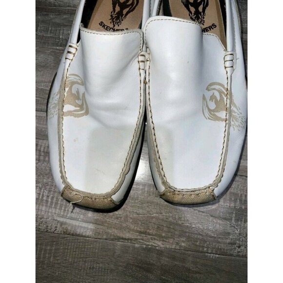 SKECHERS White Leather Dragon Slip On Driving Shoes Men Size 9.5 - Picture 5 of 7
